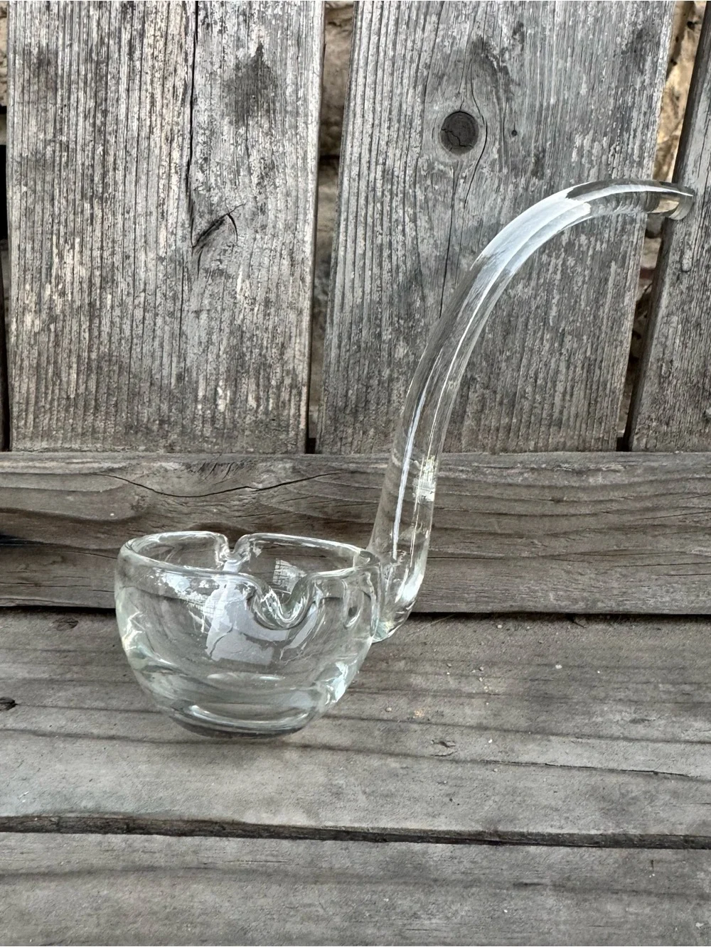 Vintage Clear Glass Double-Spouted Ladle with Hook Handle